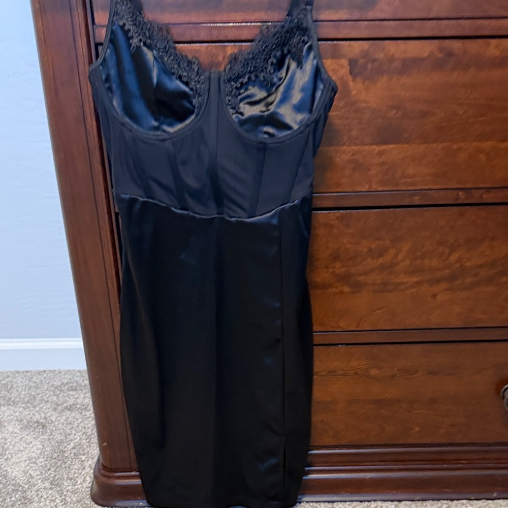 Elegant Black Lace Trim Slip Dress